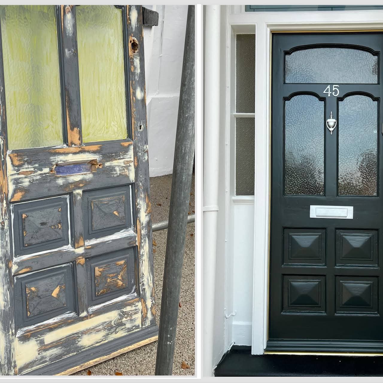 Before and after photo of front door